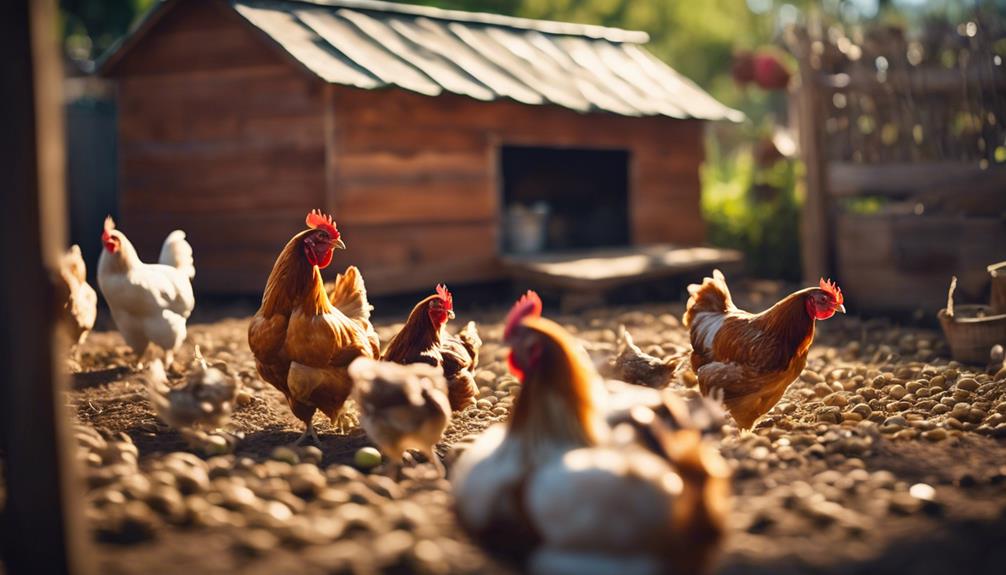feeding chickens in enclosure